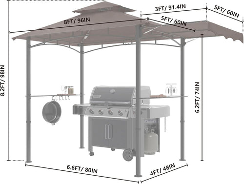 11x5 Grill Gazebo With Brown Weatherproof Lighting