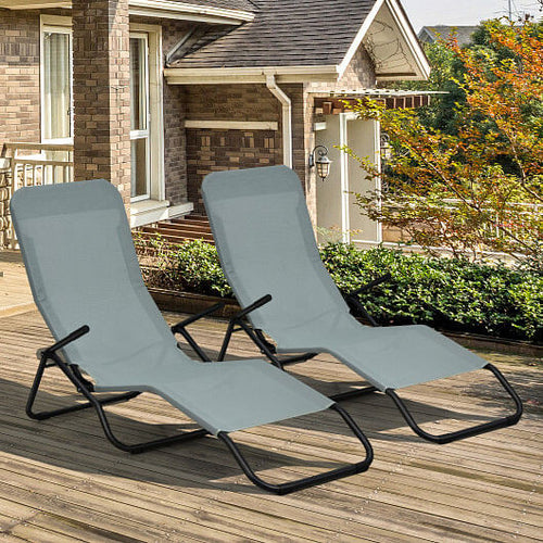 2 Pieces Folding Portable Patio Chaise Lounger with Rocking Design-Light Green